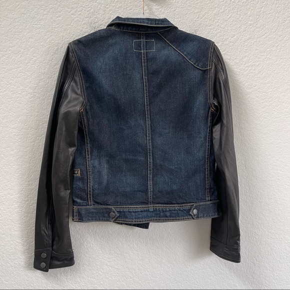 Rag & Bone Zip Front Dark Denim Jacket With Leather Sleeves Size Small - Picture 2 of 6